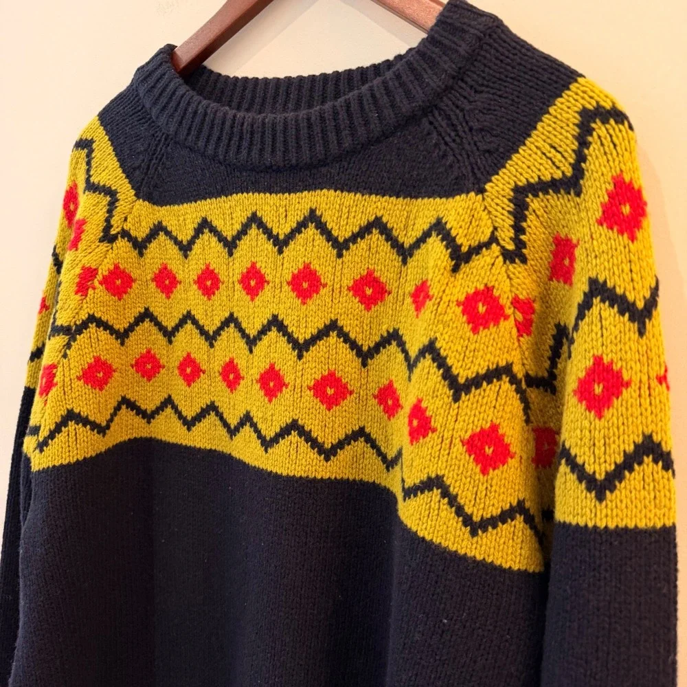 Alexa Chung for Madewell Fair Isle Knit Sweater Wool Navy Yellow NY901 L NWOT